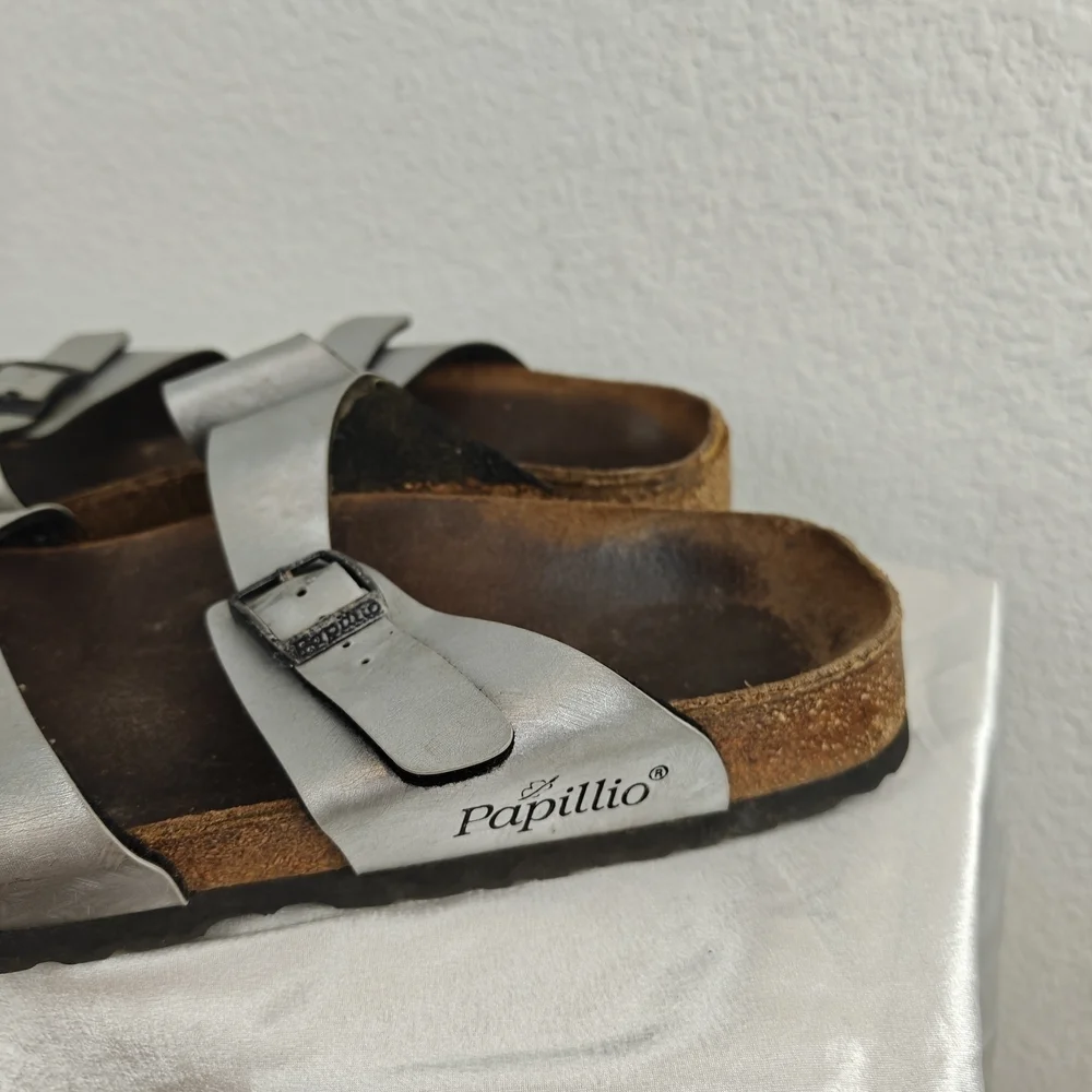 Birkenstock Silver Sandals Papillio Sydney Size 10 Women's Narrow - Picture 3 of 12